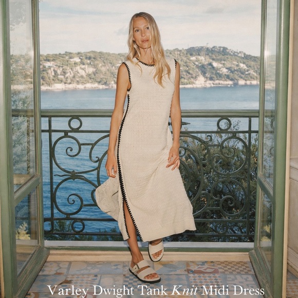 Varley Dresses & Skirts - Varley Dwight Tank Knit Dress Cream Black Trim Cotton Midi Minimalist